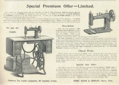 Sewing Machine Premium Offer in 1894 The Youths Companion