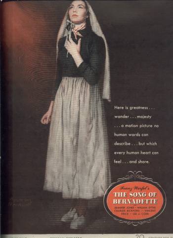 Norman Rockwell ad for the film, Song of Bernadette, in LIFE Magazine February 13 1943 issue